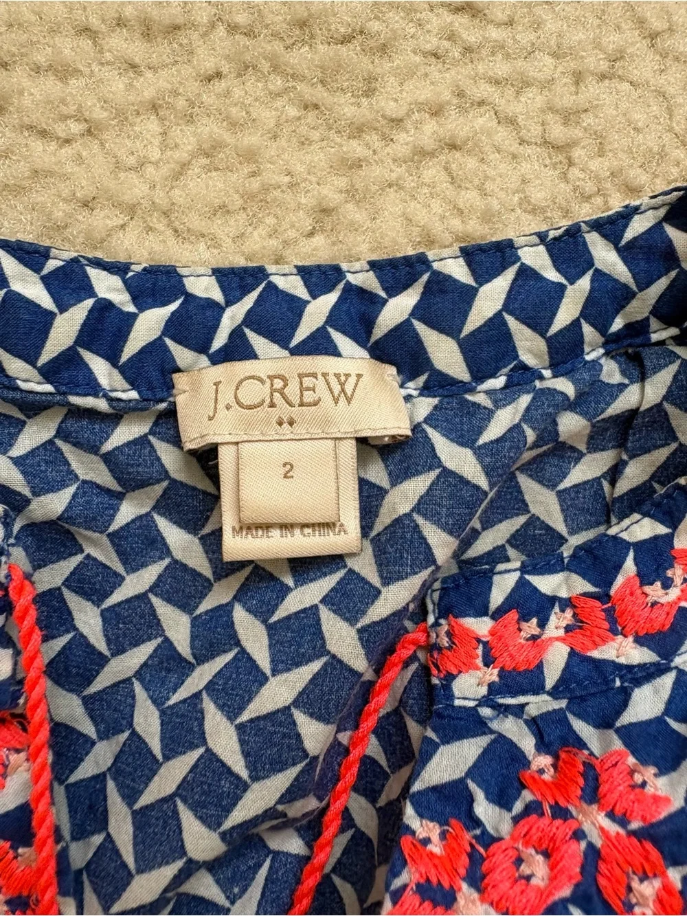 J. Crew blue white hobo peasant coastal boho sleeveless tank coral tassels sz 2